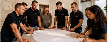 Équipe ROM BAT autour des plans de rénovation